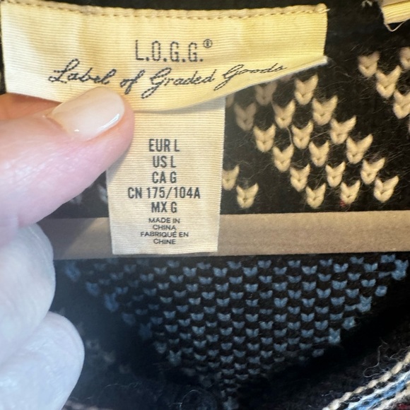 H&M Label Graded Goods Red White Blue Geometric Patchwork Cardigan Sweater Sz L - Picture 4 of 9